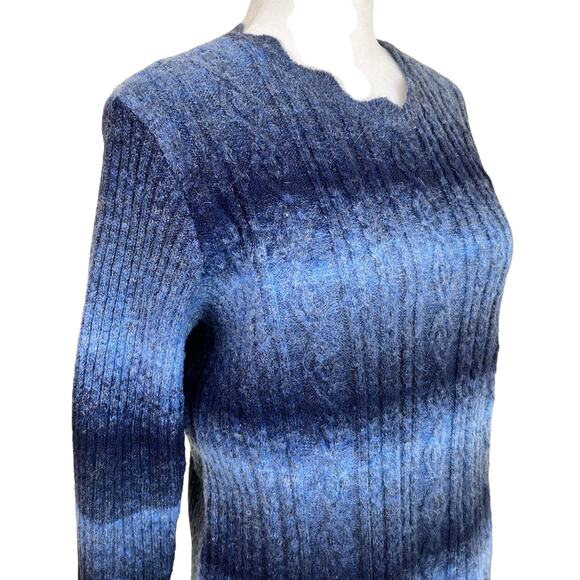Alfred Dunner MP Blue Striped Ombre Cable Knit  Sweater Scallped Trims Acrylic - Picture 3 of 16